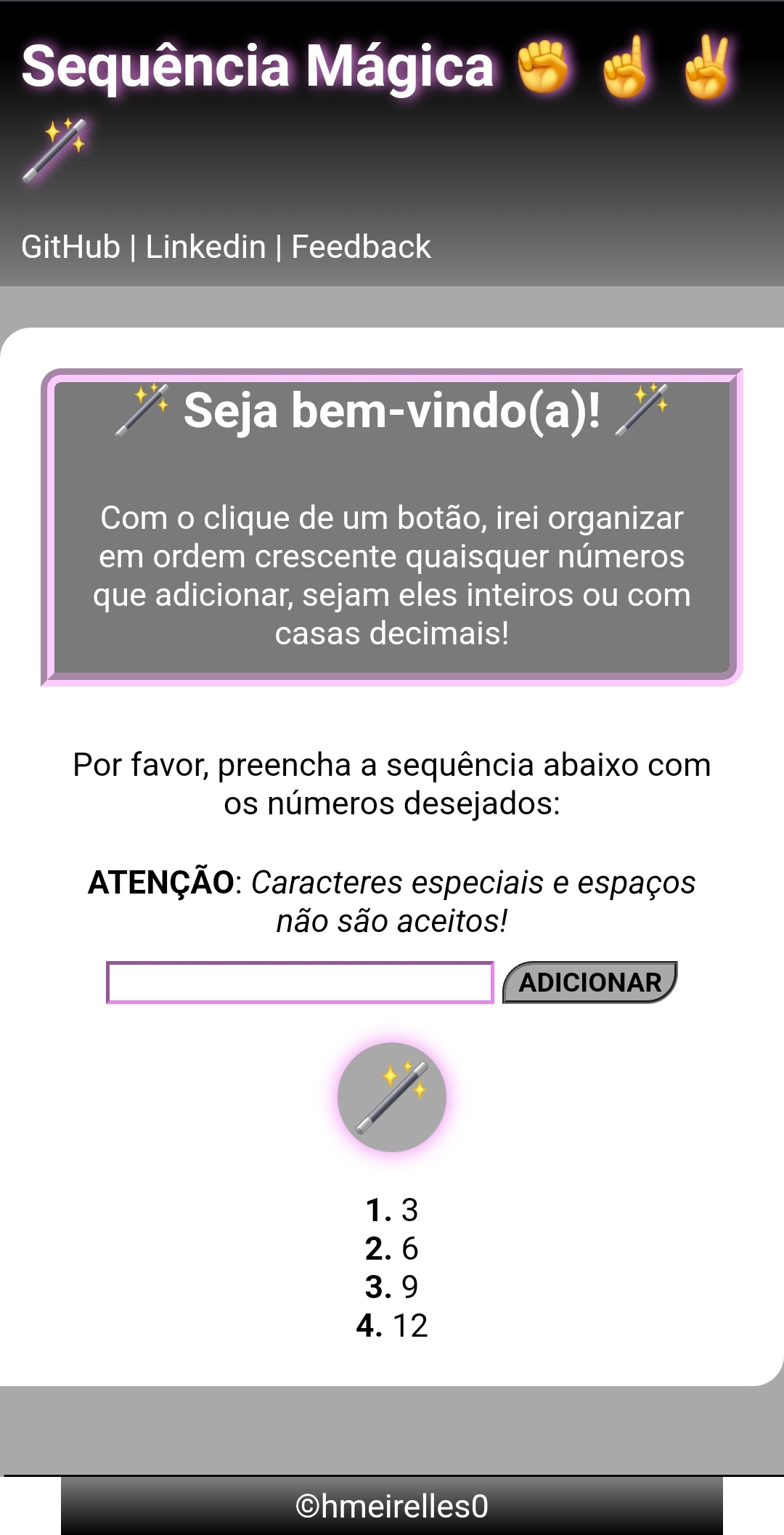 Projeto landing page Sequencia Magica